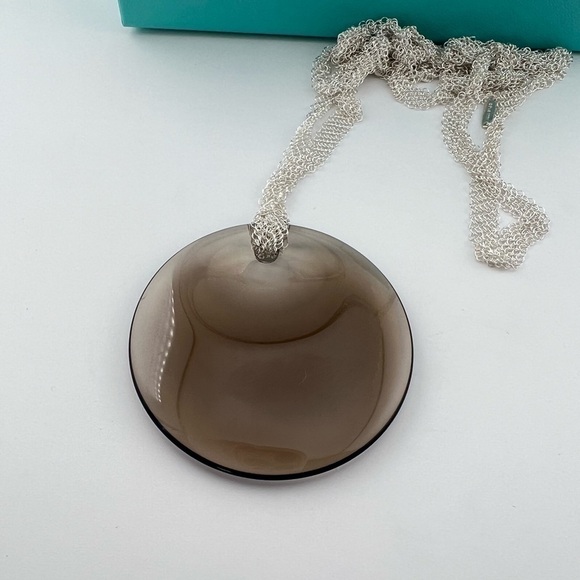 RARE Tiffany & Co. 50mm Smoky Quartz Disc Mesh Necklace Elsa Peretti 🤎 - Picture 5 of 8